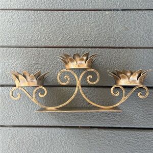 Elegant Gold Metal Lotus Triple Candle Holder - Home Decor, Hollywood Regency